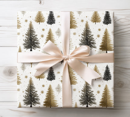 Luxurious golden and silver winter trees pattern, ideal for upscale holiday gifts and winter celebrations. 
