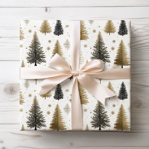 Gilded Grove - Elegant Golden and Silver Winter Tree Wrapping Paper