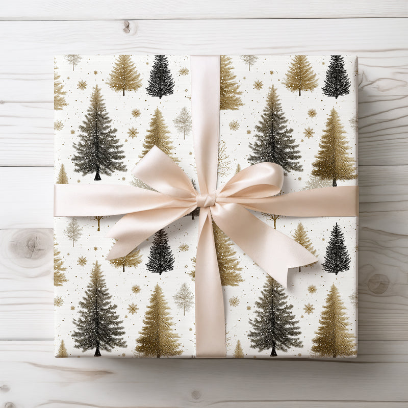 Gilded Grove - Elegant Golden and Silver Winter Tree Wrapping Paper