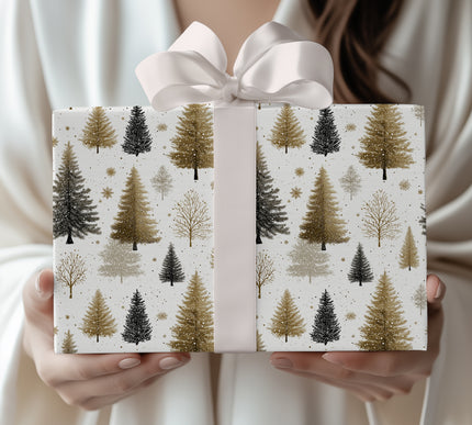 Gilded Grove - Elegant Golden and Silver Winter Tree Wrapping Paper