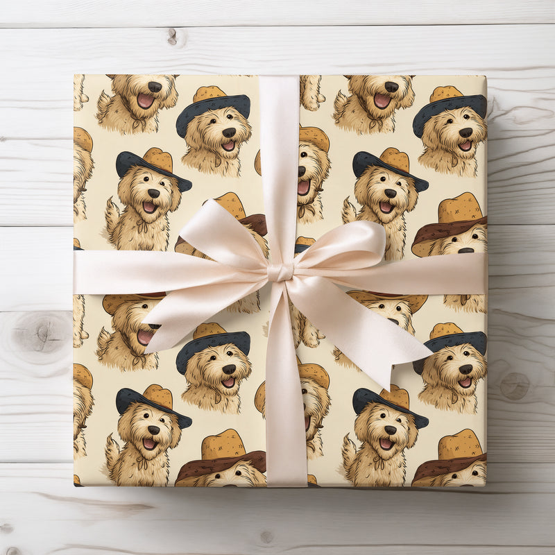 Cowboy Cuddles - Adorable Golden Doodle with Cowboy Hat Wrapping Paper