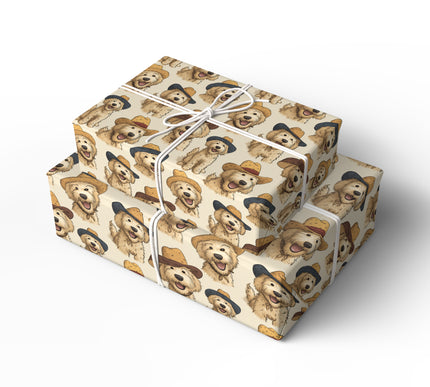 Cowboy Cuddles - Adorable Golden Doodle with Cowboy Hat Wrapping Paper