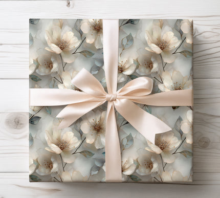 Sophisticated cream and gold magnolia flowers, perfect for elegant celebrations and gift wrapping. 