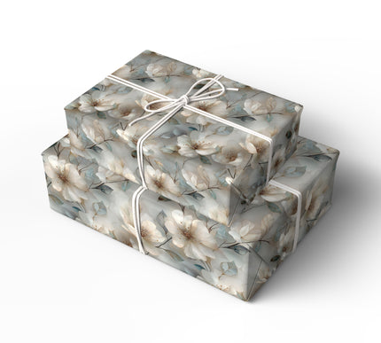 Moonlit Blossoms - Elegant Cream and Gold Magnolia Floral Pattern Wrapping Paper
