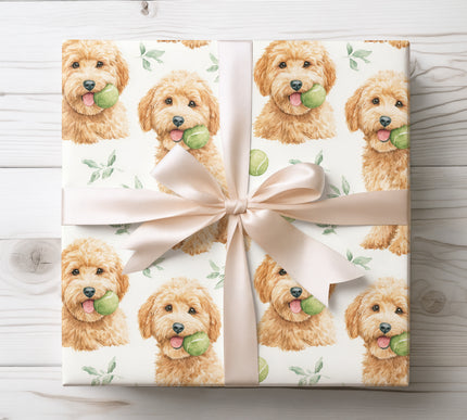 FetchFest - Watercolor Golden Doodle with Tennis Ball Wrapping Paper