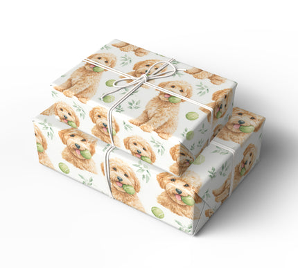 FetchFest - Watercolor Golden Doodle with Tennis Ball Wrapping Paper