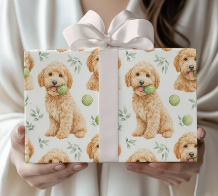 FetchFest - Watercolor Golden Doodle with Tennis Ball Wrapping Paper
