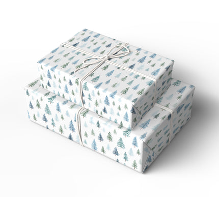 Frosted Pines – Blue and Green Winter Pine Tree Christmas Wrapping Paper