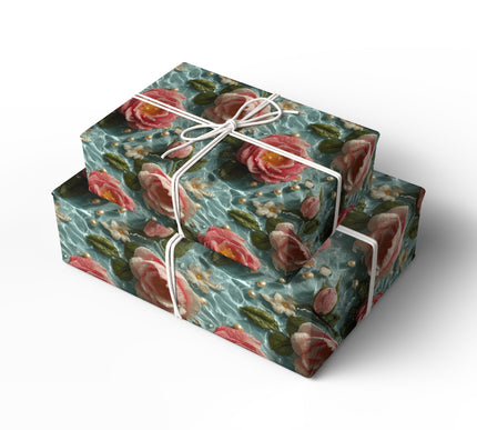 Golden Bloomscape - Enchanted Water-Embroidered Floral Wrapping Paper