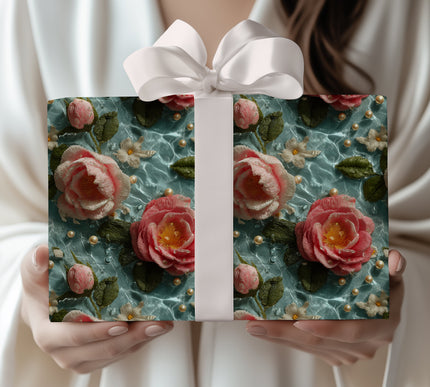 Golden Bloomscape - Enchanted Water-Embroidered Floral Wrapping Paper