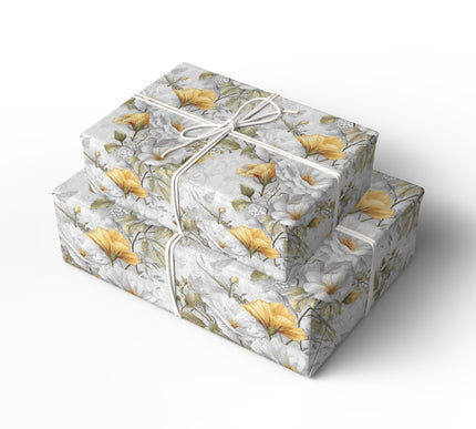 Golden Blossoms - Elegant white and yellow flowers with a vintage touch Wrapping paper