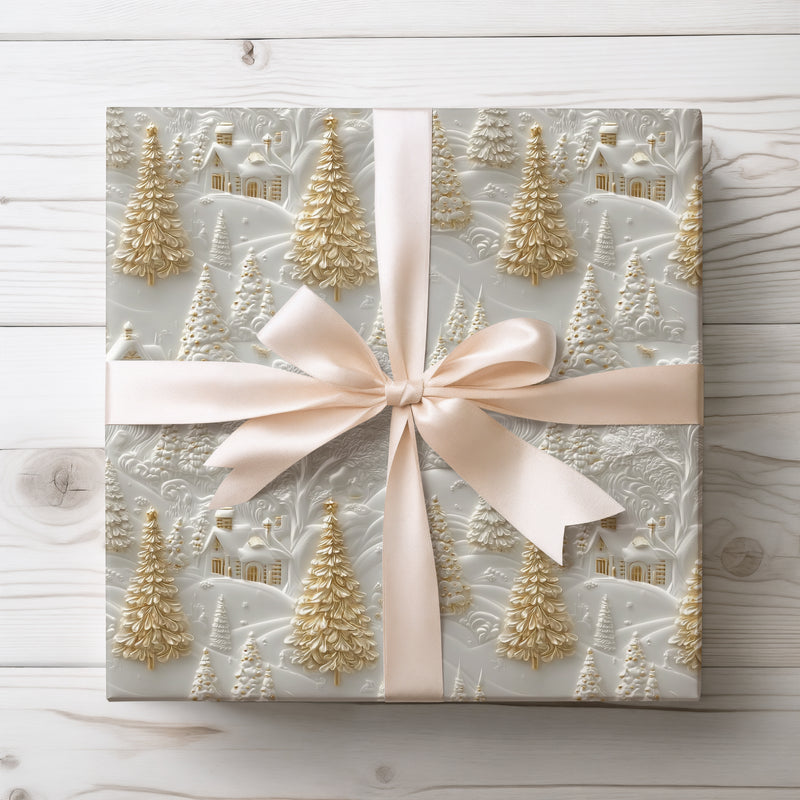 Gilded Winter Hamlet - Elegant Embossed Effect  Winter Wonderland Gift Wrap