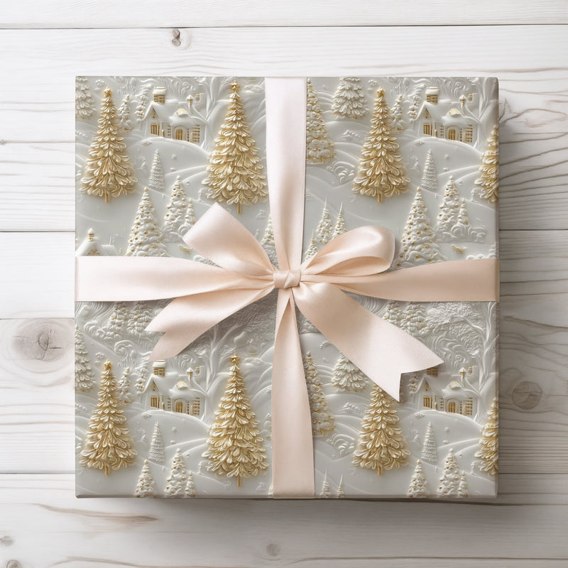 Gilded Winter Hamlet - Elegant Embossed Effect  Winter Wonderland Gift Wrap