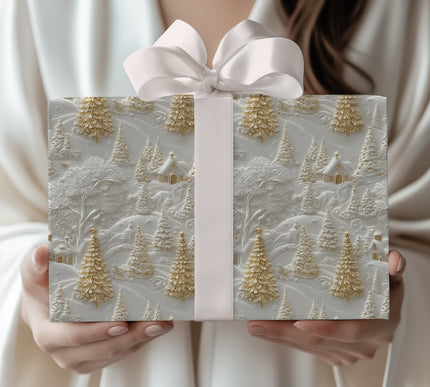 Gilded Winter Hamlet - Elegant Embossed Effect  Winter Wonderland Gift Wrap