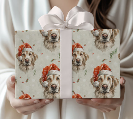 Festive Gilded Light - Golden Retriever Christmas Gift Wrap