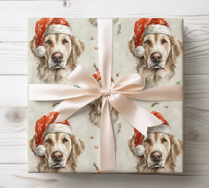 Festive Gilded Light - Golden Retriever Christmas Gift Wrap