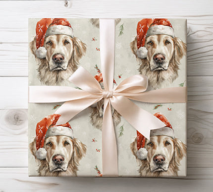 Cheerful golden retriever in a festive holiday setting, perfect for dog lovers’ Christmas gifts. 