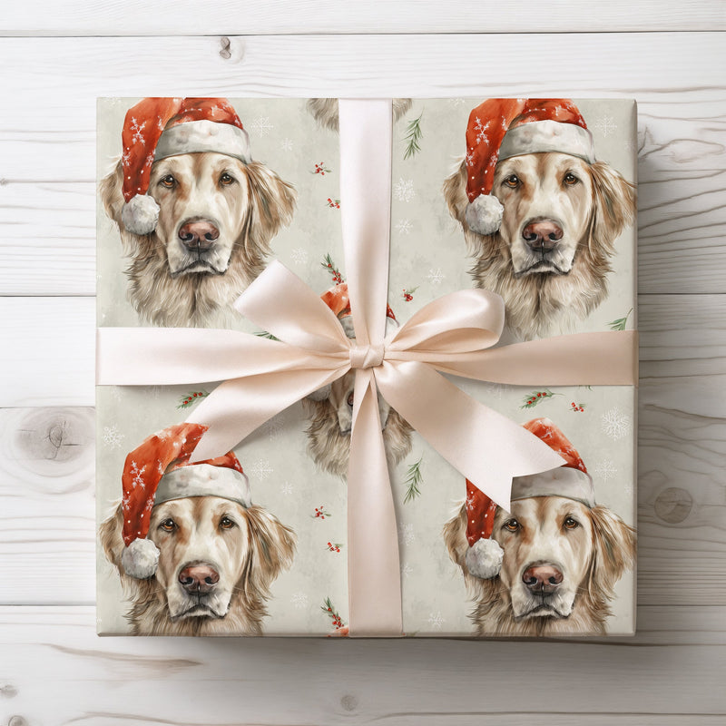 Festive Gilded Light - Golden Retriever Christmas Gift Wrap