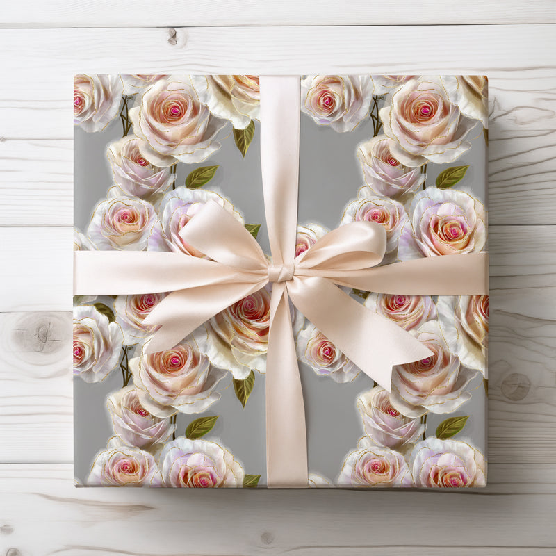 Golden Whisper Roses - Floral Luxury Gift Wrapping Paper