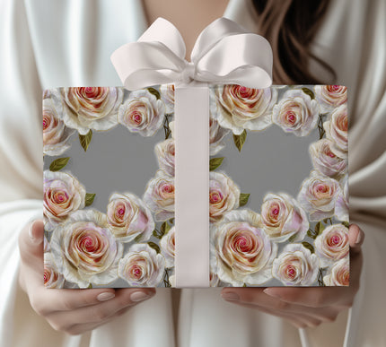 Golden Whisper Roses - Floral Luxury Gift Wrapping Paper