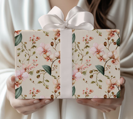 Ivory Bloom - Soft Floral Orchid Gift Wrap Paper