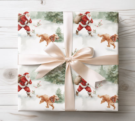 Playful watercolor illustration of Santa and his dog, perfect for warm and whimsical Christmas gifts. 