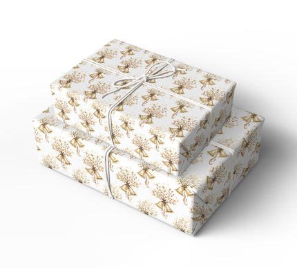 Ring in elegance with Golden Chime, featuring golden bells and beige floral bouquets in a seamless pattern. Perfect for weddings, Christmas, anniversaries, and timeless celebrations. A luxurious wrap that adds sparkle to every occasion. 