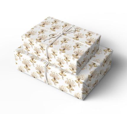 Golden Chime – Golden bells and beige floral bouquet seamless pattern wrapping paper