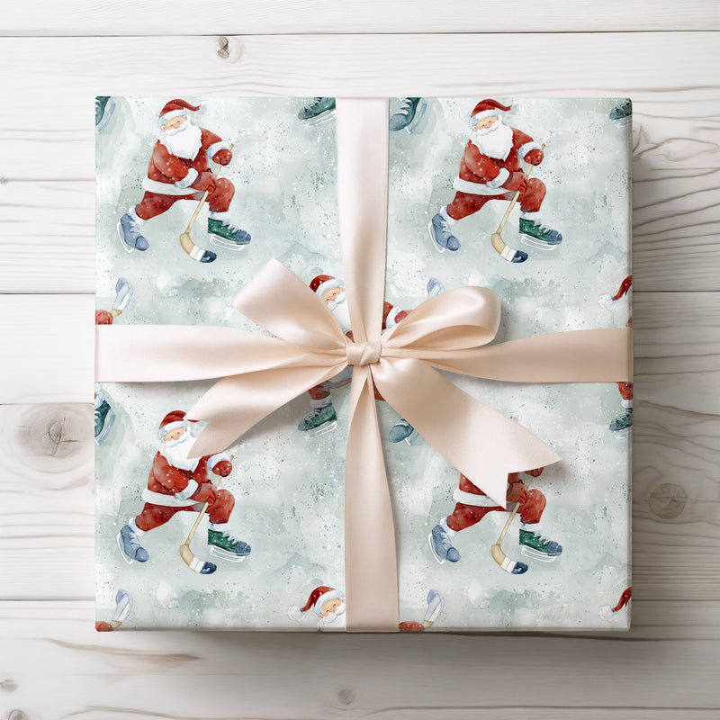 Snow Puck Express – Santa Playing Ice Hockey Wrapping Paper