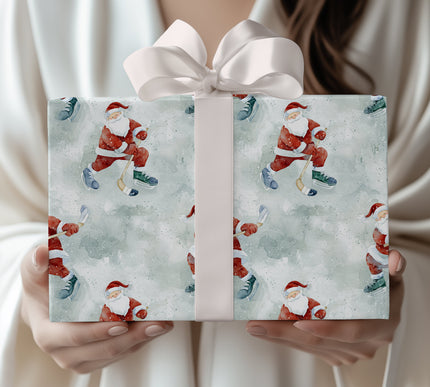 Snow Puck Express – Santa Playing Ice Hockey Wrapping Paper