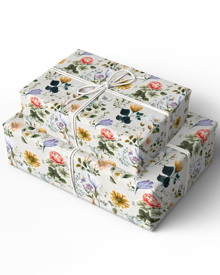FloraWeave – Bright hand-drawn florals layered with subtle lace patterns Wrapping Paper