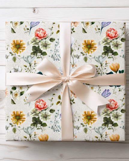 FloraWeave – Bright hand-drawn florals layered with subtle lace patterns Wrapping Paper