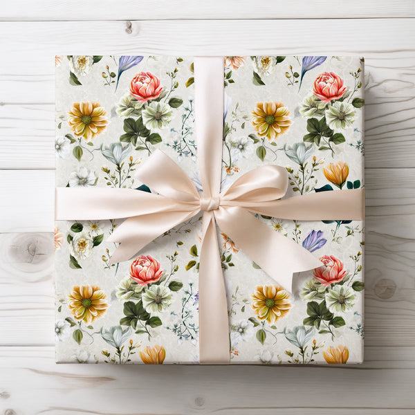 FloraWeave – Bright hand-drawn florals layered with subtle lace patterns Wrapping Paper
