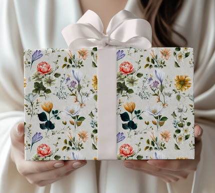 FloraWeave – Bright hand-drawn florals layered with subtle lace patterns Wrapping Paper