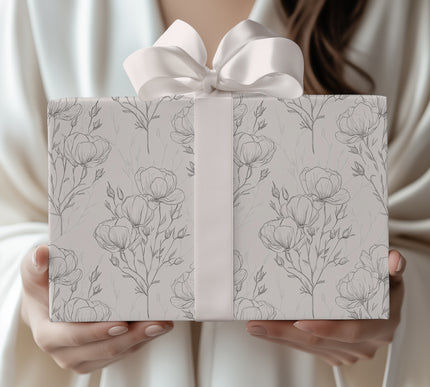 BloomFine – Light Pink Seamless Poppies in Sketch Style Wrapping Paper