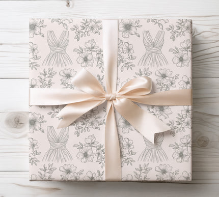 Romantic wedding dress and floral pattern, perfect for bridal showers and wedding gifts. 