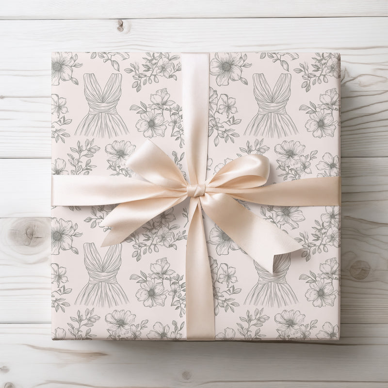 Bloomed Vows – Floral & Dress Wedding Wrapping Paper