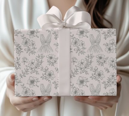 Bloomed Vows – Floral & Dress Wedding Wrapping Paper