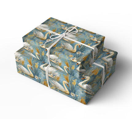 Swan Mirage – Graceful Swan Lake with Flowers Wrapping Paper