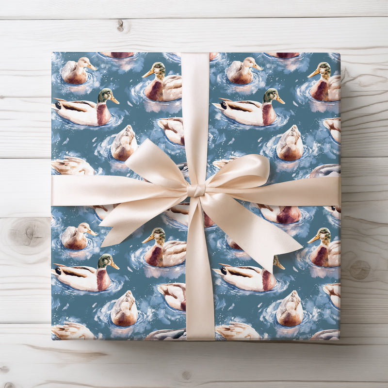 BlueQuack – Mallard Ducks in Watercolor Wrapping Paper
