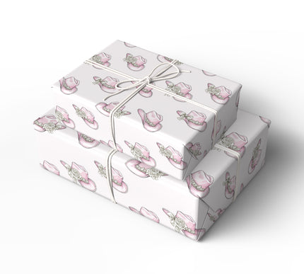 BlushCowgirl – Pink Cowboy Hat with Flowers Wrapping Paper