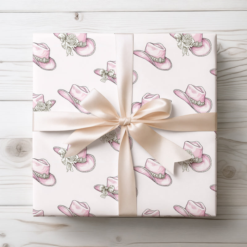 BlushCowgirl – Pink Cowboy Hat with Flowers Wrapping Paper