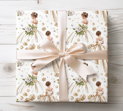 Romantic and graceful, Flora Bride showcases brides with golden floral details. Perfect for weddings, bridal showers, and anniversaries. 