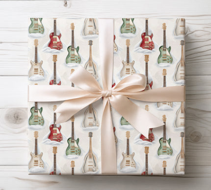 Rock around the Christmas tree with CoolChord Harmony, a wrapping paper featuring electric guitars in the snow. Perfect for music lovers, rock enthusiasts, and festive celebrations with a bold twist. 