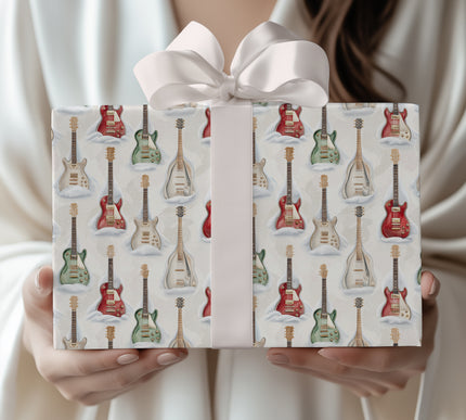 Rock around the Christmas tree with CoolChord Harmony, a wrapping paper featuring electric guitars in the snow. Perfect for music lovers, rock enthusiasts, and festive celebrations with a bold twist. 