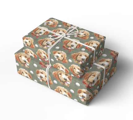 TailToss Joy – Goldendoodle Dog with Golf Ball Wrapping Paper