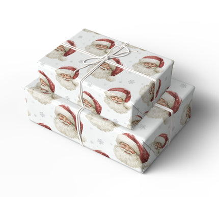 Jolly Spirit – Santa Claus Head with Snowflakes Christmas Wrapping Paper