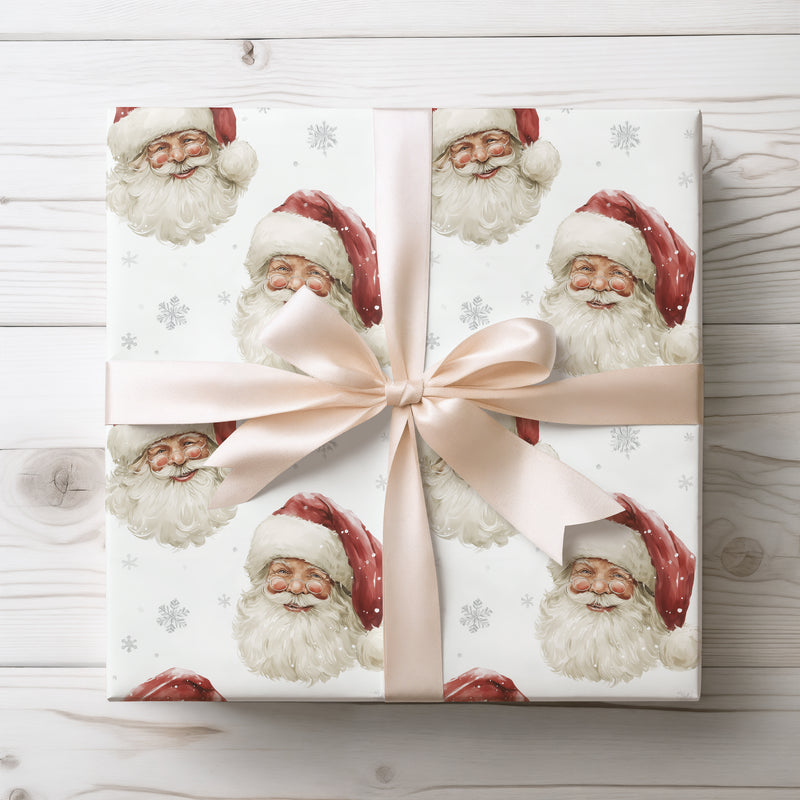 Jolly Spirit – Santa Claus Head with Snowflakes Christmas Wrapping Paper