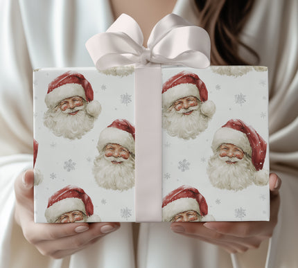 Jolly Spirit – Santa Claus Head with Snowflakes Christmas Wrapping Paper