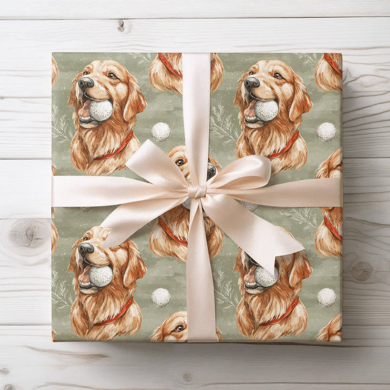 GoldenFetch – Golden Retriever with Golf Ball Wrapping Paper